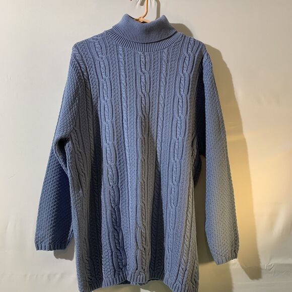 Baxter Wells Blue Cable Knit Turtleneck Sweater Womens Size XL Vintage - Picture 1 of 5